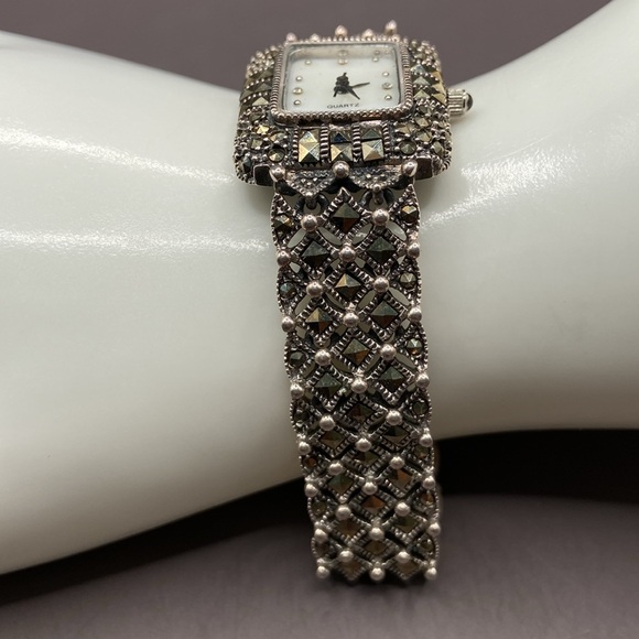 Deb Berkeley Jewelry DBJ Sterling Silver Marcasite Bracelet Watch - Picture 2 of 12